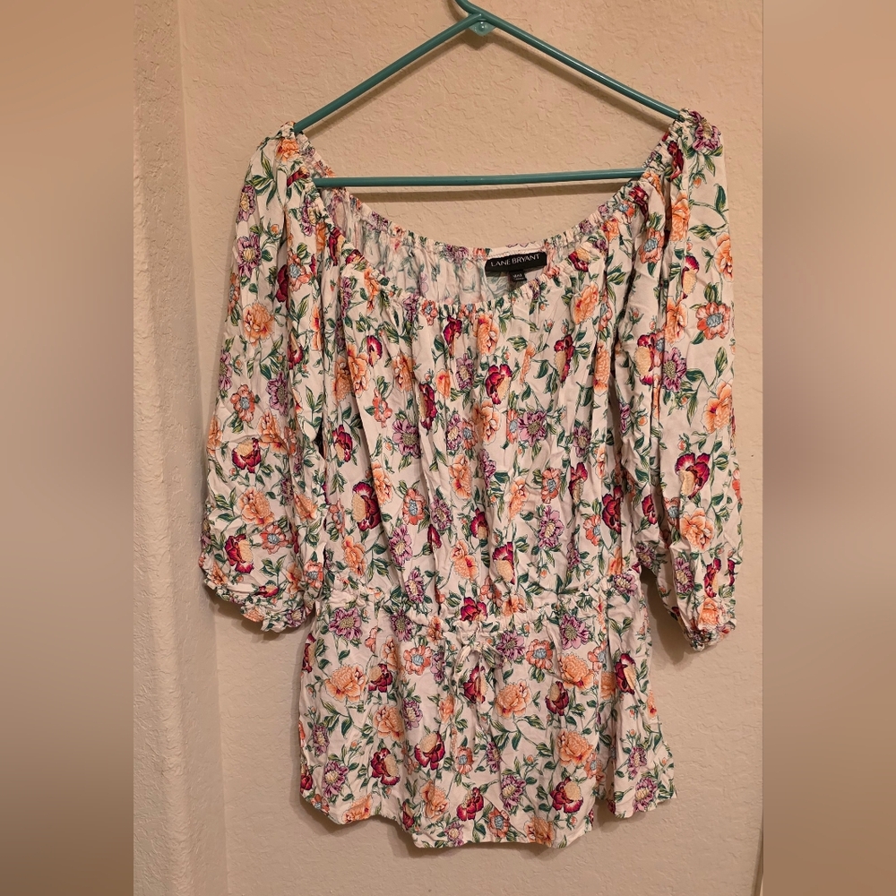 Lane Bryant Floral Off-Shoulder Blouse, 10-12.
